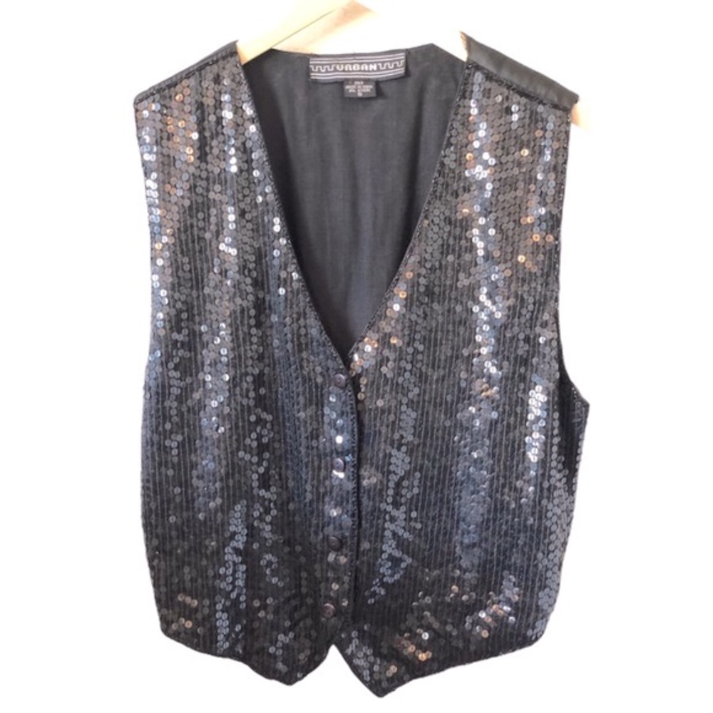 Vintage Urban Black Sequin Vest. Size Small